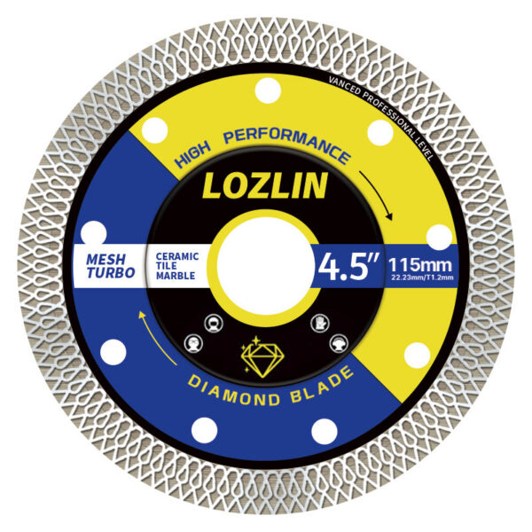 LOZLIN 3Pcs 115mm Mesh Turbo Diamond Disc, Wet Dry Cutting for Tile Ceramic Marble, Angle Grinder Rotary Tool for Masonry DIY