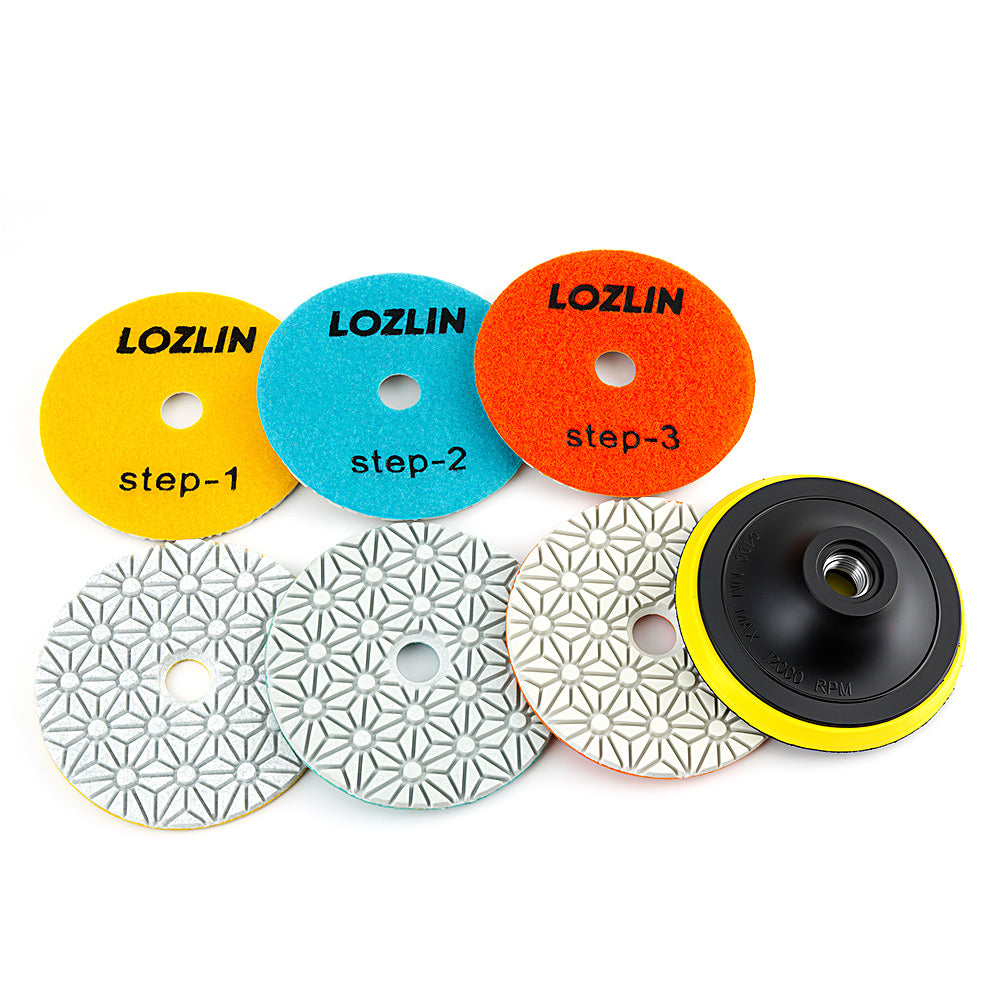 4PCS 100mm (4") Diamond Polishing Pads - Wet Use for Marble, Quartz & Granite - 3-Step Grinding/Polishing Kit for Angle Grinders