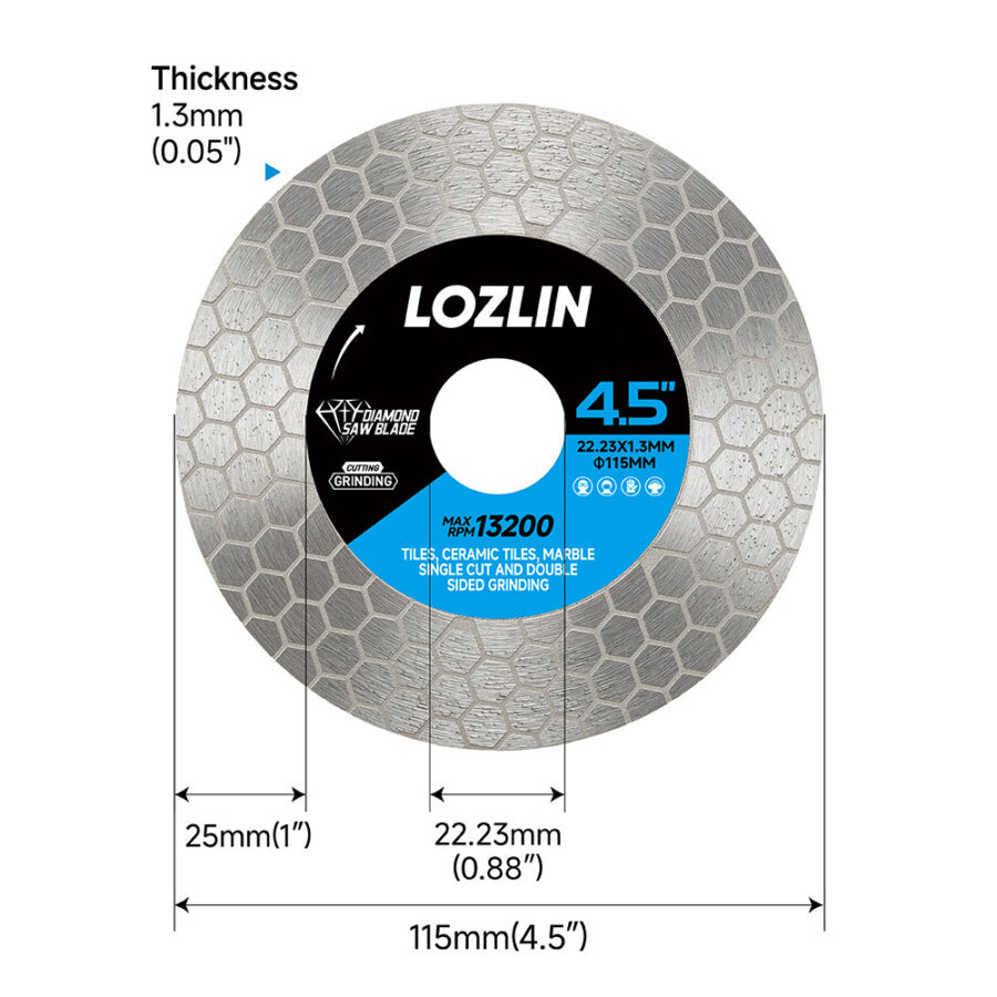 LOZLIN 4.5/5 Inch Diamond Saw Blades for Ceramic Tile & Stone, Precision Cutting Wheel for Marble, Granite, Home Renovation and DIY Projects