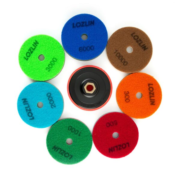 8PCS/Set Diamond Sponge Polishing Pads Set - Wet Buffing Discs for Granite, Marble & Artificial Stone - Complete 8-Step Surface Restoration & Cleaning Kit
