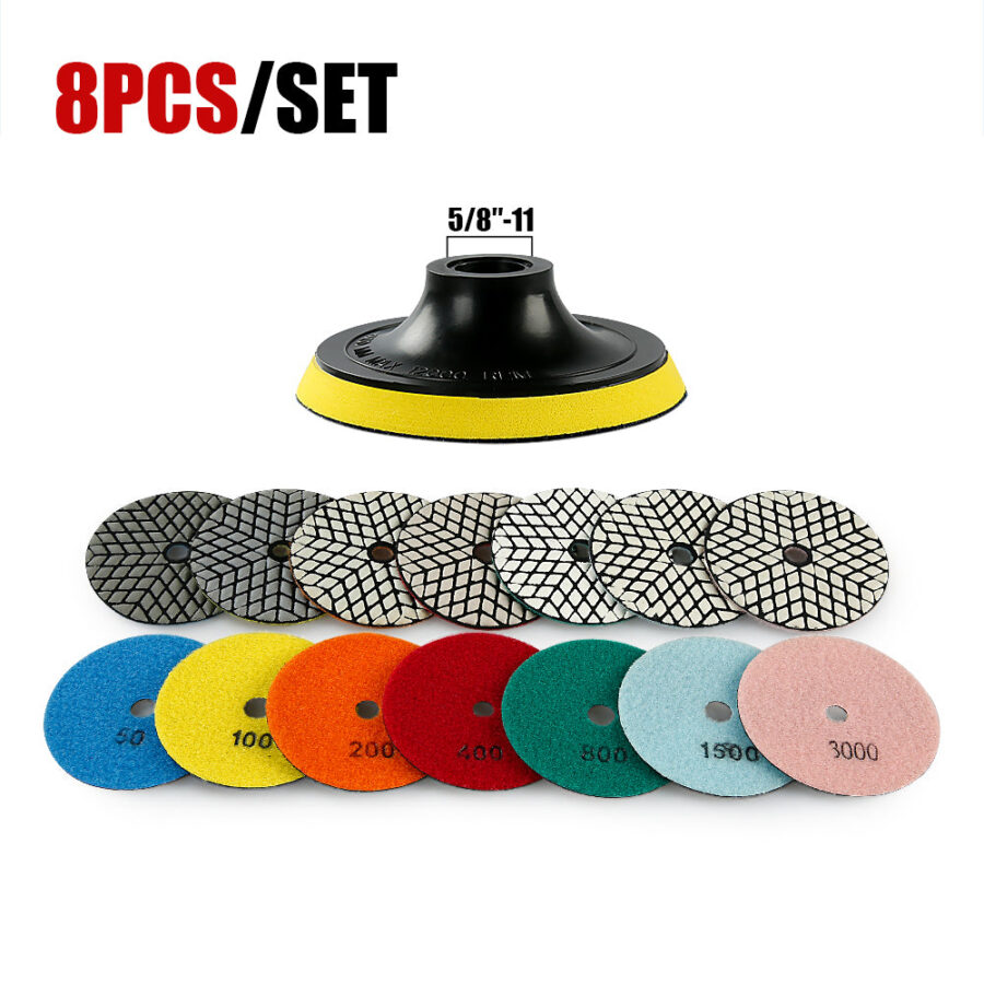 8PCS 4" Dry Diamond Polishing Pads Kit - 50#-3000# Grit for Granite/Marble/Stone, Grinder Polish Discs