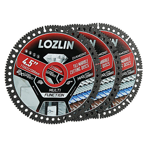 LOZLIN 3Pcs 4.5" Ultra-Thin Diamond Tile Cutting Blades, Dry Cut Discs for Ceramic Marble Granite, Angle Grinder Masonry Tools