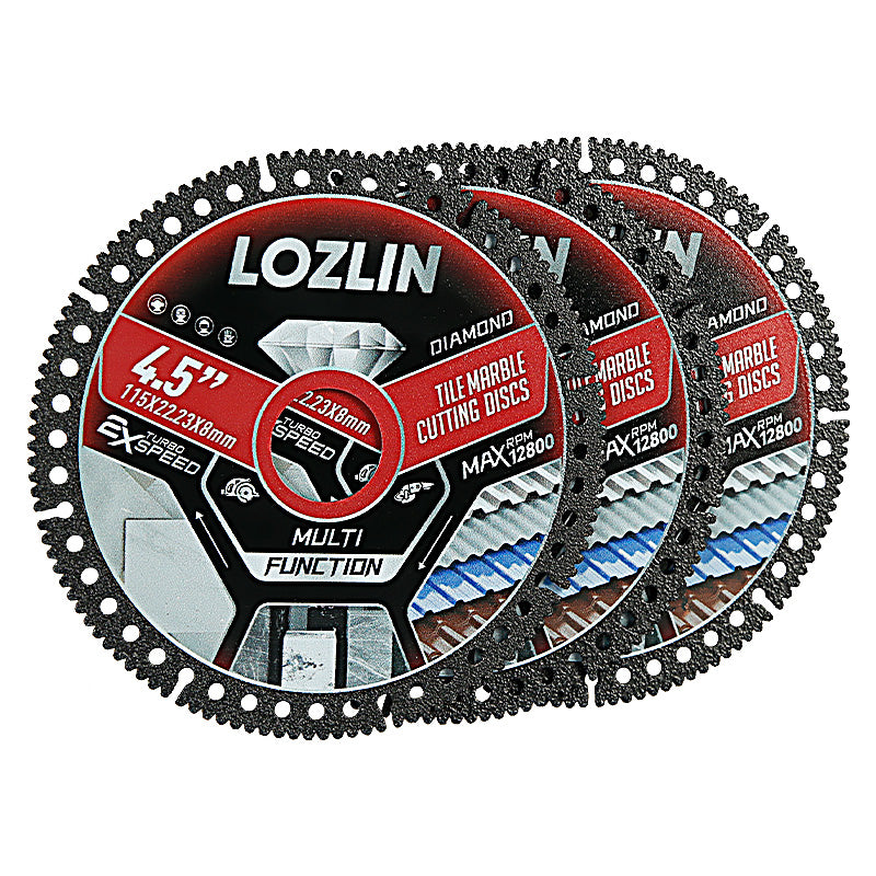 LOZLIN 3Pcs 4.5" Ultra-Thin Diamond Tile Cutting Blades, Dry Cut Discs for Ceramic Marble Granite, Angle Grinder Masonry Tools