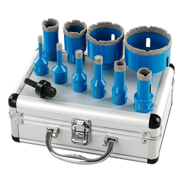 11PCS 6mm-68mm Dry Diamond Drill Bits, No-Water Drilling for Porcelain Tile Granite Glass, Storage Case & Angle Grinder Adapter Included