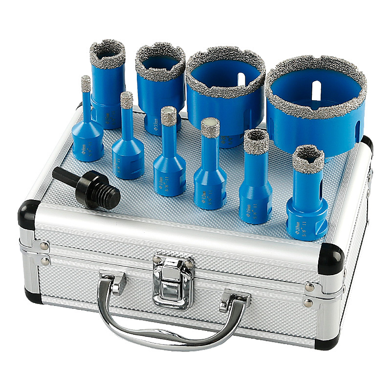 11PCS 6mm-68mm Dry Diamond Drill Bits, No-Water Drilling for Porcelain Tile Granite Glass, Storage Case & Angle Grinder Adapter Included