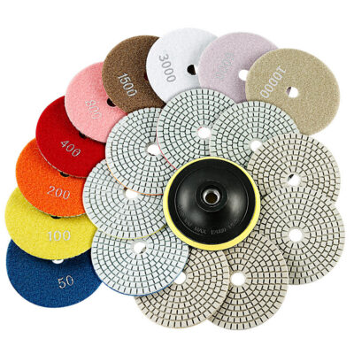 16PC 100mm Diamond Polishing Pad Set, 5/8"-11 M14 M10 Wet Grinding Discs for Granite Marble Concrete Stone, Angle Grinder Accessories
