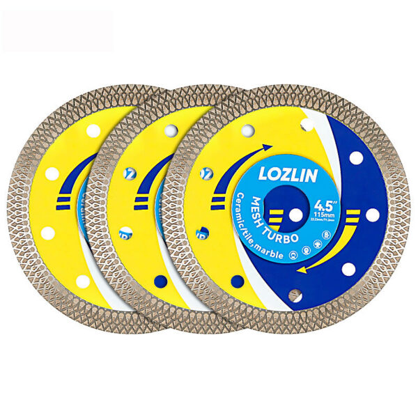 LOZLIN 3Pcs 4.5" Mesh Turbo Diamond Blades, Ultra Thin Dry Cut Angle Grinder Discs, No Chipping for Tile Stone Ceramic