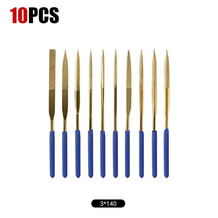 10-piece file set for polishing and grinding metal, wood, glass, and jewelry