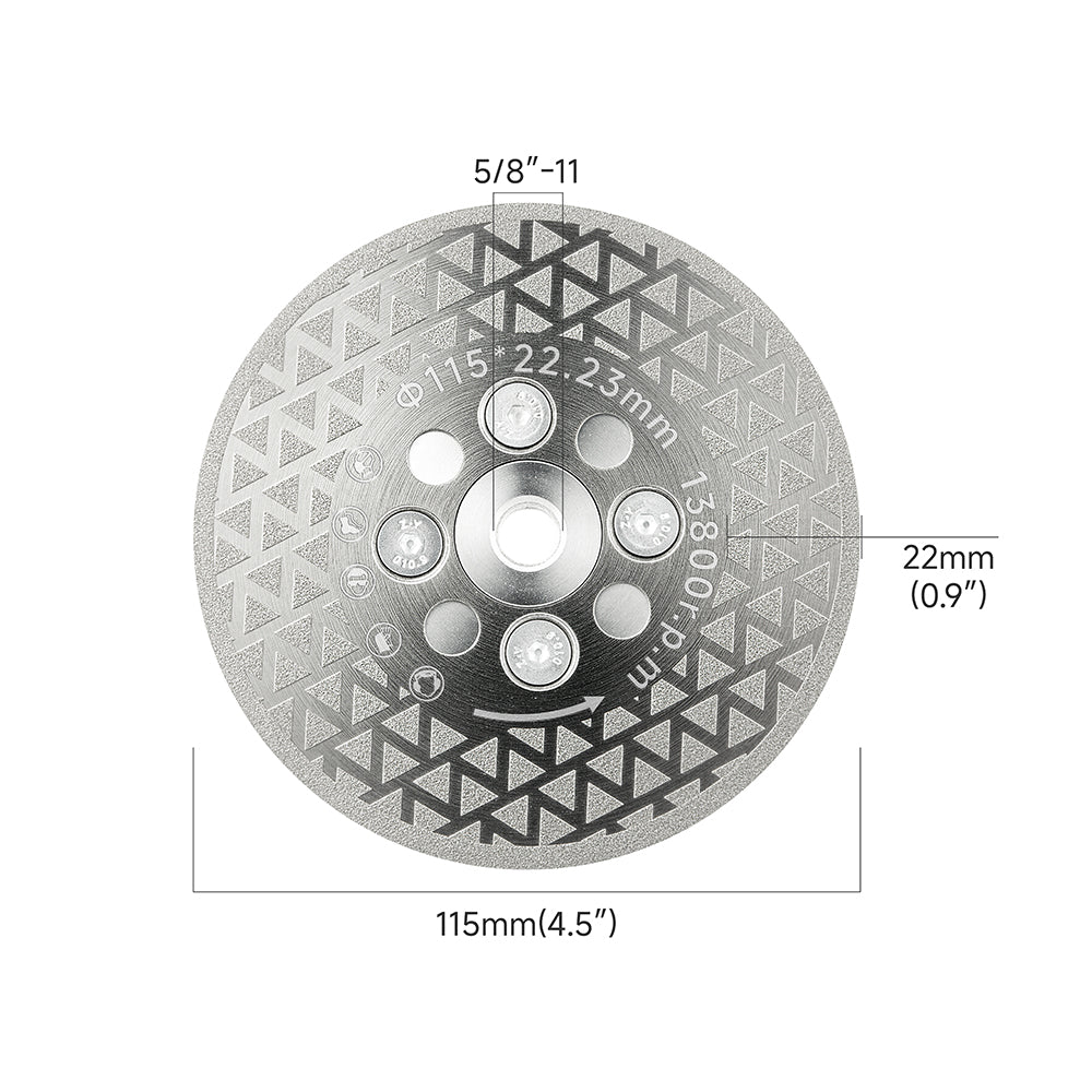 4/4.5" Double-Sided Electroplated Diamond Cutting Disc, 5/8-11 M14 M10 Thread, Angle Grinder Disc for Tile Marble Granite Cutting & Grinding