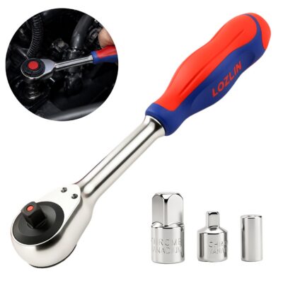 LOZLIN 52-Tooth 360° Rotating Ratchet Wrench, 650LBS Cr-V Steel Quick Release Wrench for Tight Space Auto Repair