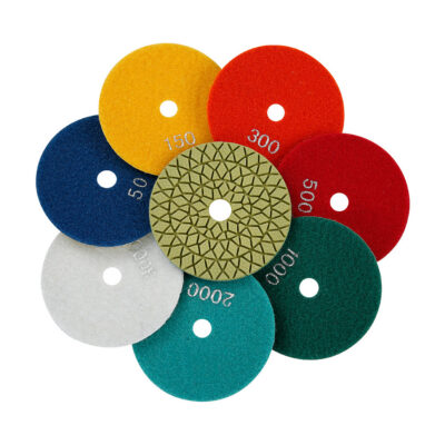 8Pcs 4" Wet Diamond Polishing Pads Kit, 50-3000 Grit, Backing Pad for Granite, Marble, Concrete & Engineered Stone