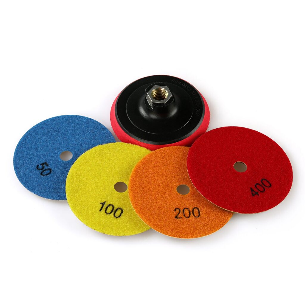 5PCS 4" Wet Dry Diamond Polishing Pads, Metal Pellet Disc for Granite Marble Concrete, Countertop & Floor Angle Grinder Accessory