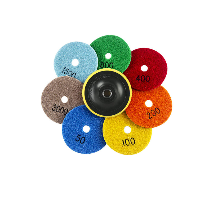 8PCS 4" Dry Diamond Polishing Pads Kit - 50#-3000# Grit for Granite/Marble Stone,  Grinder Polishi Discs