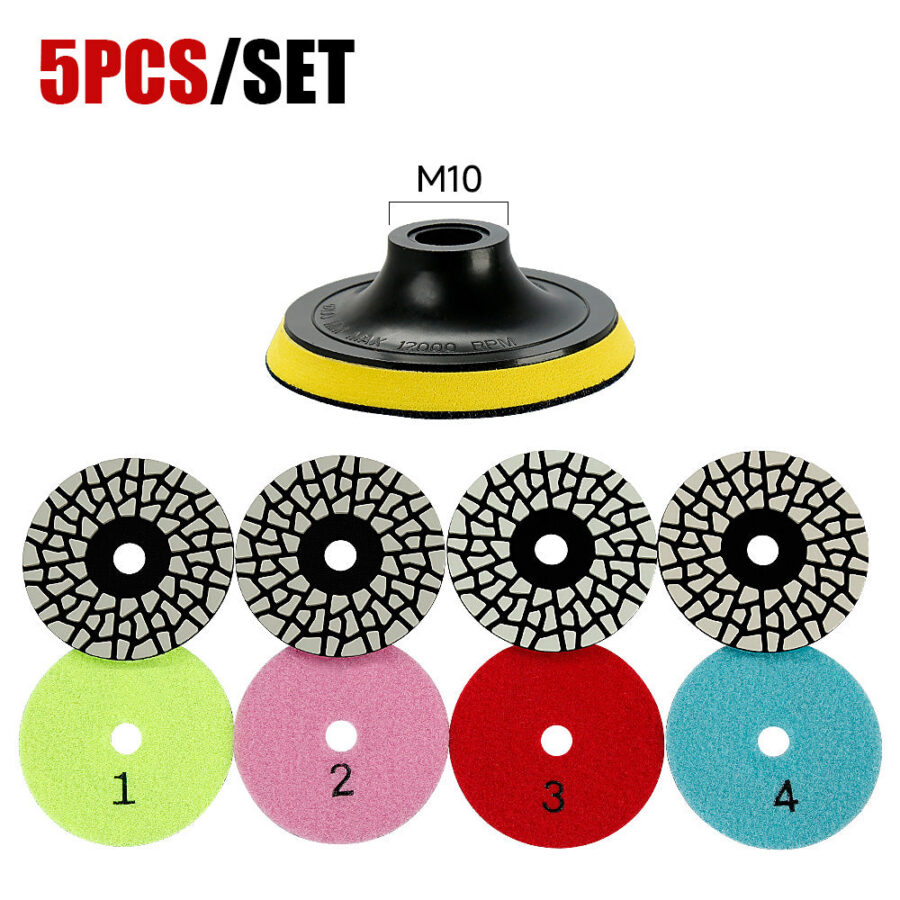 5 items 4 Step Dry Diamond Polishing Pads for Marble, Granite, Quartz and Concrete Surfaces